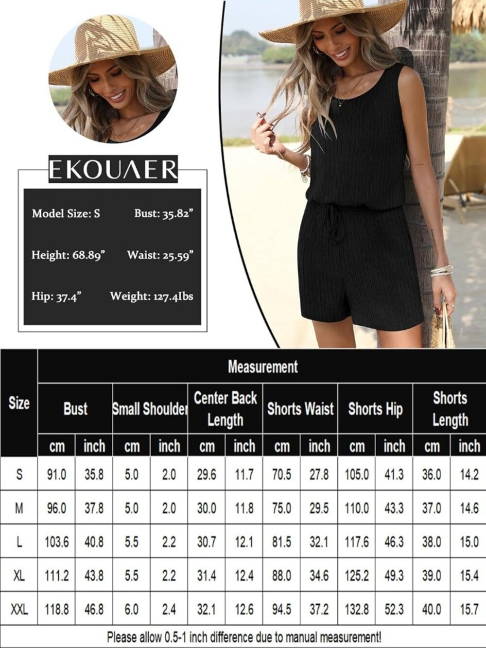 Women's Khaki Casual Sleeveless Scoop Neck Tank Top Ribbed Short Romper - Picture 6 of 6